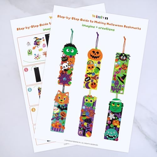 Winlyn 36 Sets Halloween Crafts Kits Holiday Fall Kids Crafts DIY Halloween Bookmarks Ornaments Art Sets Bats Monster Ghost Foam Stickers Arts and Crafts for Kids Classroom Activities Party Favors