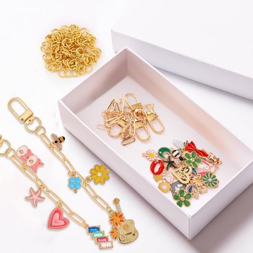 Tondiamo 286 Pcs Gold Keychain Charm Making Kit DIY Bag Charm