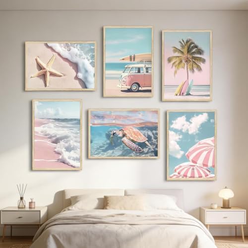 GOUOYANA 6 Pack Paint By Numbers Kit for Adults-Funny Pink Beach 8x12 Inch