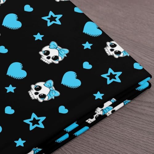 Cute Skull Fabric by The Yard,Hearts Stars Bowknot Indoor Outdoor Fabric,Halloween Theme Skeleton Soft Polyester No Stretch Fabrics Kids Girls Sewing Lovers,Black Blue 5 Yards 180"x59"