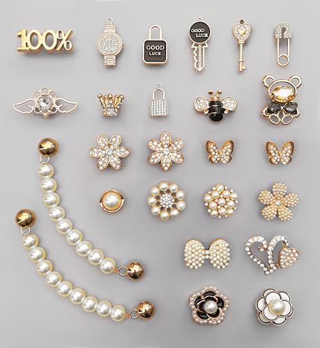 ZOKUZO Chic Bling Shoe Charms Gold and Sliver Designer Jewels Pretty Cute Chains Decorations Accessories for Women Girl Adults