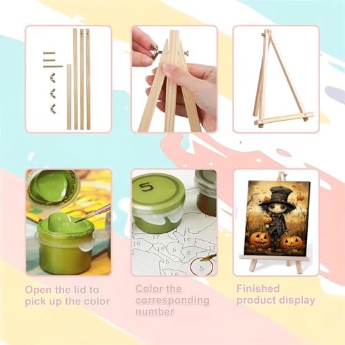 Halloween Paint by Numbers for Adults with Framed Canvas-with Wooden Easel,Paint by Numbers Kits Framed Canvas,DIY Acrylic Oil Painting Kits with Brushes Nice Gift Box for Home Wall Decor(12x16 Inch)