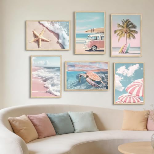 GOUOYANA 6 Pack Paint By Numbers Kit for Adults-Funny Pink Beach 8x12 Inch