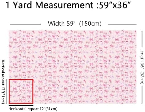 Kawaii Bow Tie Upholstery Fabric for Chairs | Dreamy Princess Style Bowknot Fabric by The Yard 181"x63", Cute Ribbon Plaid Bow Kawaii Sewing Fabric for Kids Gifts,Light Pink Room Decor Aesthetic