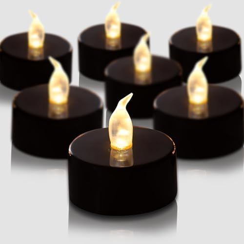 Tea Lights Battery Operated Candles LED Tea Lights Flameless Candles 200+ Hours Flickering Fake Tealights for Halloween, Christmas Aniversary Home Table Decor(Black, 50 Pack)