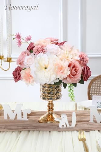 Floweroyal Artificial Flowers Combo Pink Flowers Mix Silk Flowers Dahlia Roses with Stems for DIY Wedding Bridal Bouquets, Baby Shower, Floral Arrangement, Table Centerpieces, Home Decorations