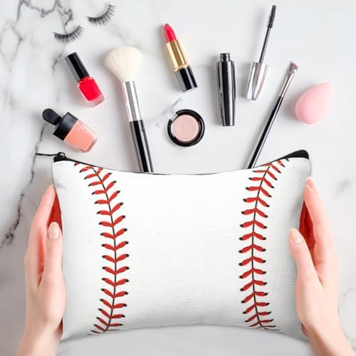 Eccliy 20 Pcs Baseball Makeup Bags Bulk Baseball Mom Gifts Sport Bags for Snacks Sport Goodie Pouch with Zipper Travel Canvas Gifts for Women Players Teams Lover Birthday Decorations