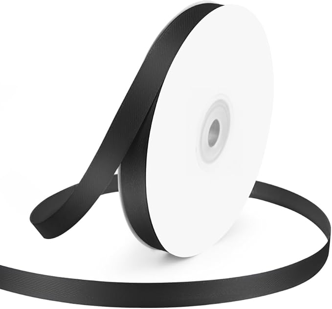 KMER LIFE 3/8" Wide x 50 Yards Black Single Faced Polyester Satin Ribbon by KMERLIFE