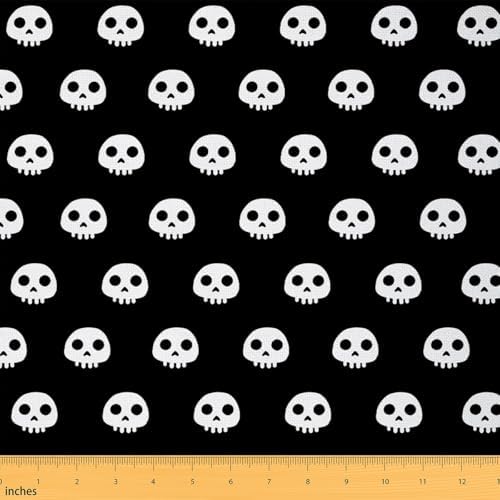 Halloween Themed Fabric by The Yard 10 Yard Skull for Home DIY Projects, Waterproof Indoor Outdoor Decor for Kids Teens Adults Skeleton Printing Upholstery Fabric for Chairs Bones Room Decor