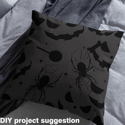 Feelyou Halloween Theme Soft Flannel Fabric by The Yard 2 Yards Kids Pumpkin Lantern Upholstery Fabric for Boys Girls Teens Black Spider Animal Candy for Home DIY Projects, Indoor Decor