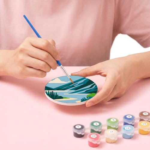 8 Pack Mountain Paint by Numbers Kits Coasters with Holder Cork Pads