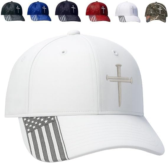 Adjustable Jesus 3 Nail Cross Hat with American Flag