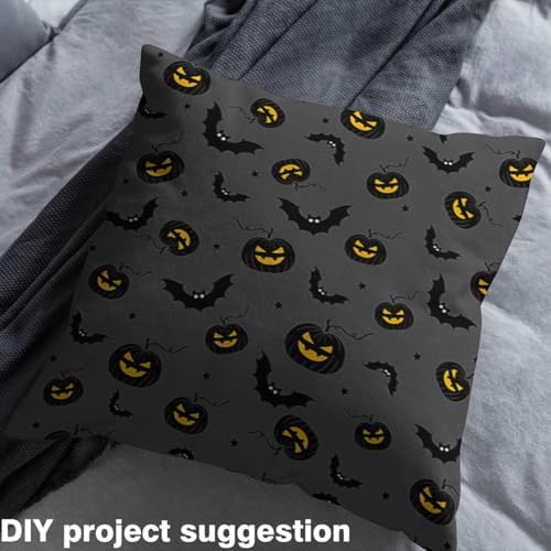 Feelyou Happy Halloween Soft Flannel Fabric by The Yard Kids 5 Yards Stars Printed Pumpkin Lantern Upholstery Fabric for Boys Bat Black Animal Trick or Treat for Home DIY Projects, Indoor Decor