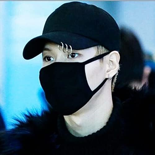 Kpop Hat Ring Baseball-Cap - Suga-Snapback Baseball Cap with Iron Rings (Black) (Medium, Black)
