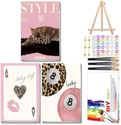 Mandun Lucky Leopard Paint by Numbers Kit for Adults, 3 Pack, 7.8x11.8 inch