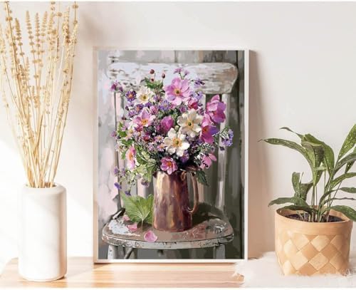 MIRCVSH Paint by Numbers for Adults Framed,Flowers DIY Oil Painting by Numbers on Canvas with Easel,Paint by Numbers Kits with Frame and Color Box Packaging12x16 Inch