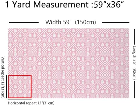 Feelyou Happy Halloween Soft Flannel Fabric by The Yard Kids 1 Yard Cute Checkered Ghost Upholstery Fabric Pink White Checkerboard Plaid Trick or Treat for Home DIY Projects, Indoor Decor