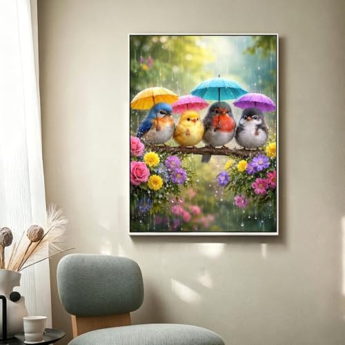PHANTASYART Birds Paint by Number Framed with Wooden Easel 12x16inch