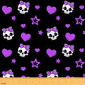 Skull Bowknot Fabric by The Yard,Star Love Bowknot Halloween Indoor Fabric,Gothic Cartoon Soft Polyester No Stretch Fabrics Kids Girls Sewing Lovers,Black Purple 1 Yard 36"x59"