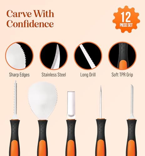 Premium Pumpkin Carving Kit - Stainless Steel - Use Year After Year