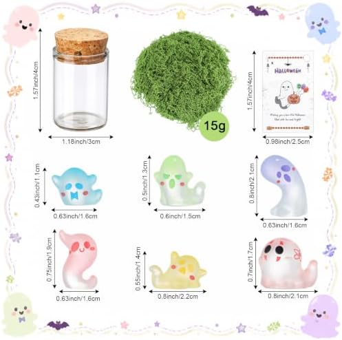 Skylety 30 Sets Halloween Ghost in a Mason Jar with Moss and Card Glow in the Dark Adopt a Ghost Figurine Luminous Creepy Crafts Spooky Crafts for Halloween Horror Decorations DIY Party Gifts