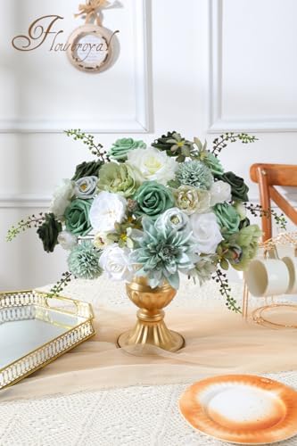 Floweroyal Artificial Flowers Combo Green Flowers Mix Silk Flowers Dahlia Roses with Stems for DIY Wedding Bridal Bouquets, Baby Shower, Floral Arrangement, Table Centerpieces, Home Decorations.