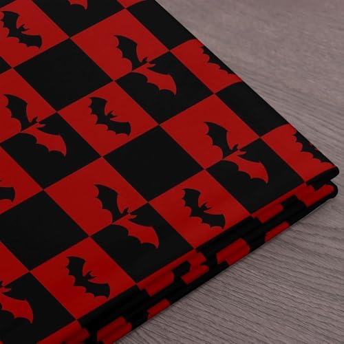 Bats Silhouette Fabric by The Yard Halloween Theme Animal Soft Polyester Sewing Fabric Black Red Checkered No Stretch Durable Material for DIY Art Craft Making 3 Yard Bolt,108" L x 59" W