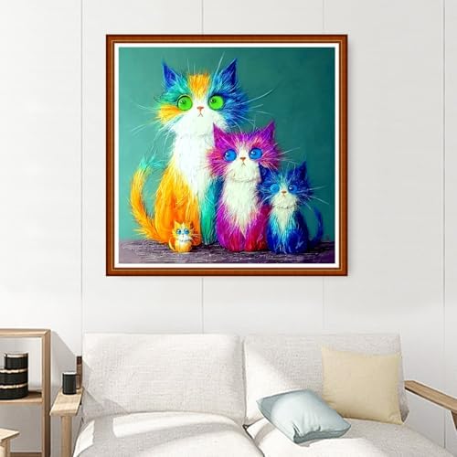 Joyhoor Stamped Cross Stitch Kits for Beginners Needlepoint Kits for Adults Embroidery Kits 11CT Counted Cross Stitch Kits Printed Embroidery Pattern-Four Colorful Cats 18x18 inchs