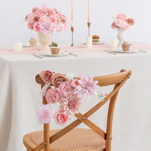 Floweroyal Artificial Flowers Fake Rose Flowers Dahlia with Stems for DIY Wedding Bridal Bouquets, Baby Shower, Floral Arrangement, Table Centerpieces, Home Decorations (Nude Color)