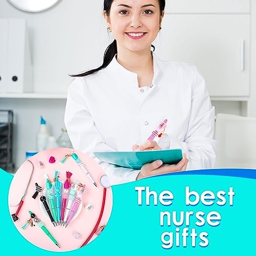 Jutom 12 Pcs Stylish Nurse Beadable Pens Kit with 50 Beads Tassels