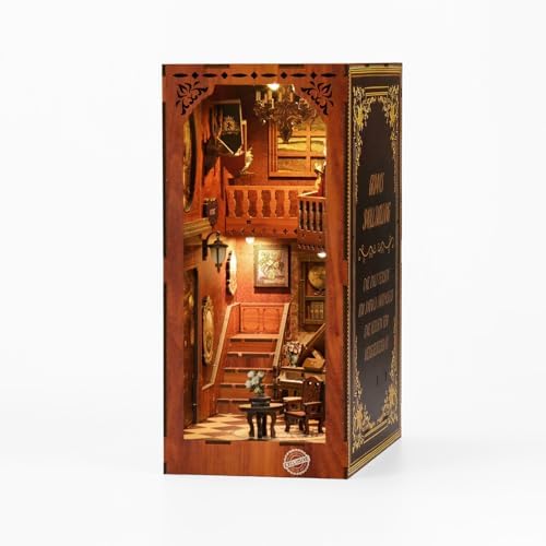 Grimm's Fairy Tale Book Nook Kit - 3D Wooden DIY Miniature Library with LED Lights, Vintage Bookshelf Decor for Adults