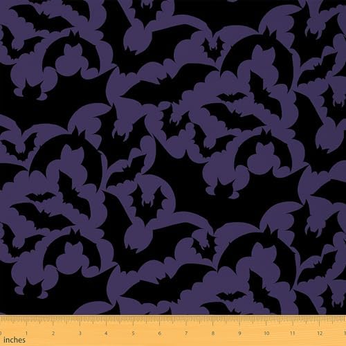 Halloween Fabric by The Yard Black Purple Bat Silhouette Fabrics for Sewing Supplies Wild Bats Decor Gothic Style Fabric for DIY Soft Polyester No Stretch 10 Yards,360" L x 59" W