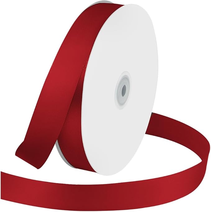 1 Inches x 100 Yards Polyester Satin Ribbon, Solid Color Wine Red Satin Ribbon by KMERLIFE