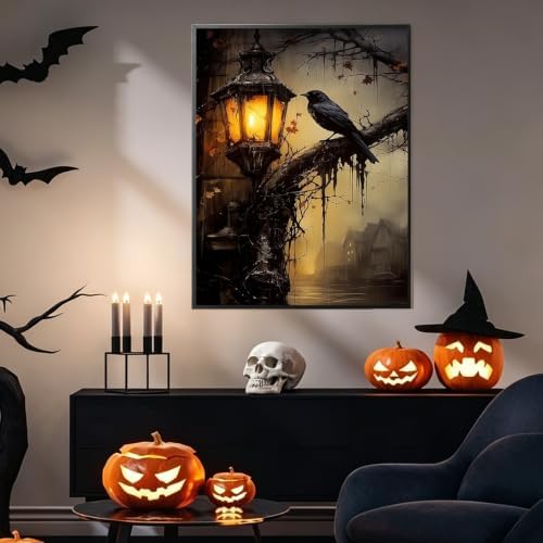 PHANTASYART Gothic Crow Framed Paint by Number with Wooden Easel 12x16inch