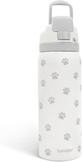 Paw Print Insulated Stainless Steel Water Bottle with Straw for Sports and Travel, 32oz, Gifts for Dog Cat Mom Women Girls Friends Teens Birthday Christmas