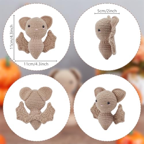 ORIGACH 6 Set Halloween Bat Crochet Kit for Beginners, DIY Cute Amigurumi Yarn Set with Video Guide, Yarn & Tools, Complete Crochet Starter Pack, Crocheting Gifts for Halloween Decor