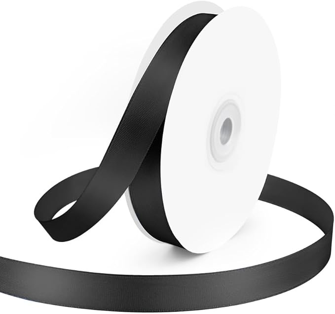 KMER LIFE 5/8" Wide x 50 Yards Black Single Faced Polyester Satin Ribbon by KMERLIFE