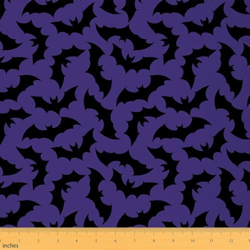 Feelyou Bat Fabric by The Yard 3 Yards for Kids Boys Girls Happy Halloween Decorative Trick or Treat Purple Upholstery Fabric for Chairs ，Soft Flannel