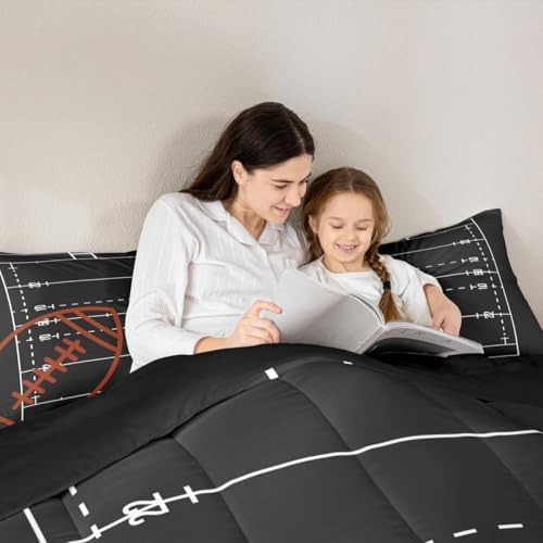 American Football Field Queen Size Comforter Set,Boys Ball Sports Games Themed Bedding Set with 2 Pillowcases,Brown Rugby Gloves Sporting Equipment Breathable Polyester Bedding Comforters