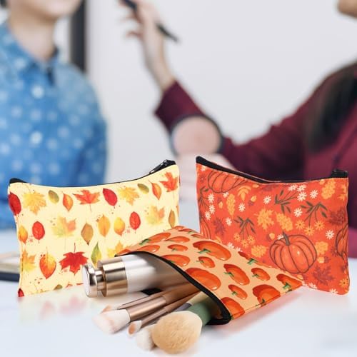 Meanplan 24 Pcs Fall Makeup Bags Gift, Thanksgiving Day Cosmetic Bag Bulk