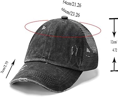 Criss Cross Hat Washed Distressed Baseball Cap Ponytail Hat High Messy Bun Ponycap for Women