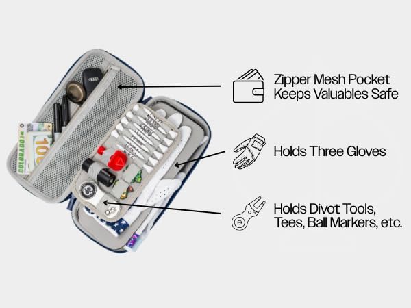 Pins & Aces Glove and Accessory Caddie - Your All-in-One Solution for Organizing and Carrying Essential Golf Accessories On The Course (Navy)