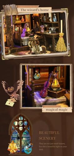 Book Nook Mystical Wizard House DIY Miniature Kit with LED Lights - 3D Magic Cottage Model for Home Decor & Creative Gift