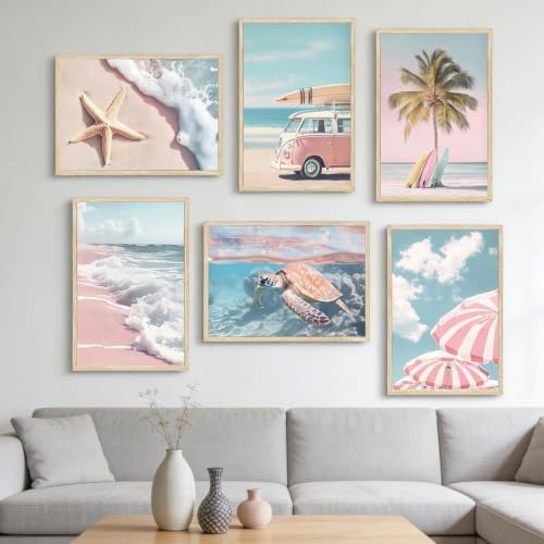 GOUOYANA 6 Pack Paint By Numbers Kit for Adults-Funny Pink Beach 8x12 Inch