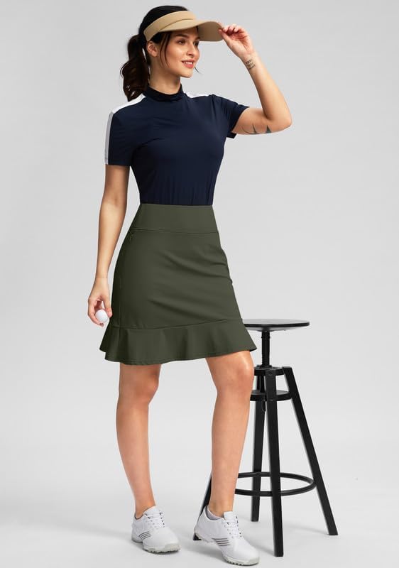 Viodia 20" Knee Length Skorts Skirts for Women with Pockets High Waisted Athletic Tennis Golf Skort for Casual Summer
