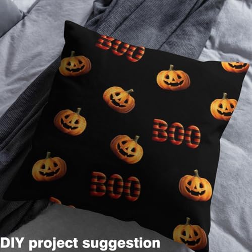 Feelyou Halloween Theme Soft Flannel Fabric by The Yard 10 Yards Kids Cute Pumpkin Lantern Upholstery Fabric for Boys Girls Kawaii Black Orange for Home DIY Projects, Indoor Decor