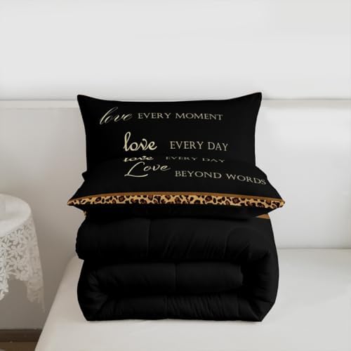 Castle Fairy Leopard Print Comforter Set Queen Size,African Wild Animal Fur Pattern Bedding Set for Women Adult,Cheetah Skin Brown Black Luxury Bed Duvet Insert, 2 Pillowcases