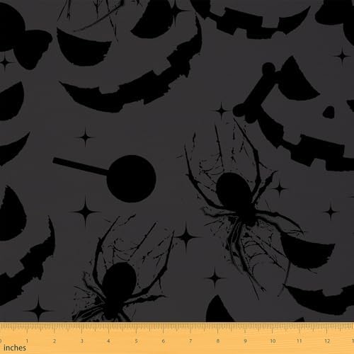 Feelyou Halloween Theme Soft Flannel Fabric by The Yard 3 Yards Kids Pumpkin Lantern Upholstery Fabric for Boys Girls Teens Black Spider Animal Candy for Home DIY Projects, Indoor Decor