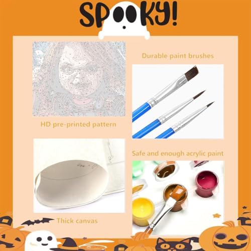 6 Pack Halloween Paint by Numbers Kit for Adults without Frame 12x16 inch