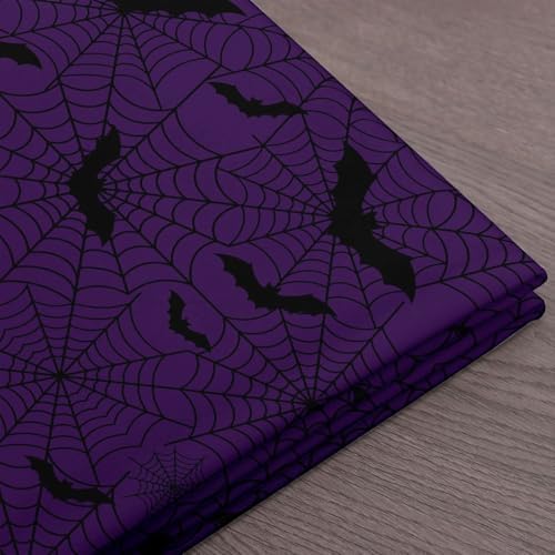 Purple Black Spider Web Fabric by The Yard Wild Bat Decor No Stretch Fabric for Sewing Supplies Halloween Gothic Style Soft Polyester for Home DIY Projects 2 Yards Whole Piece,72" L x 59" W